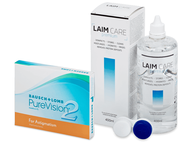 PureVision 2 for Astigmatism (3 čočky) + roztok Laim Care 400 ml - Výhodný balíček