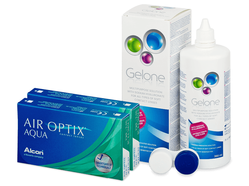 Air Optix Aqua (2x3 čočky) + roztok Gelone 360 ml - Výhodný balíček